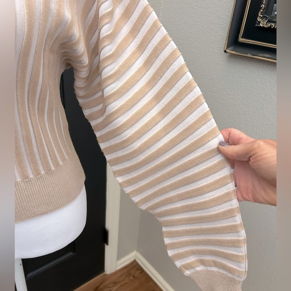 Free People Boho Chic Mad Chill Beige Cream Striped Ribbed Mock Turtleneck Sz Sm - Picture 5 of 16